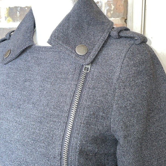 Ellen Tracy Charcoal Military Trench Overcoat Side Full Zip Belted Pea Coat Sz M - Picture 4 of 12